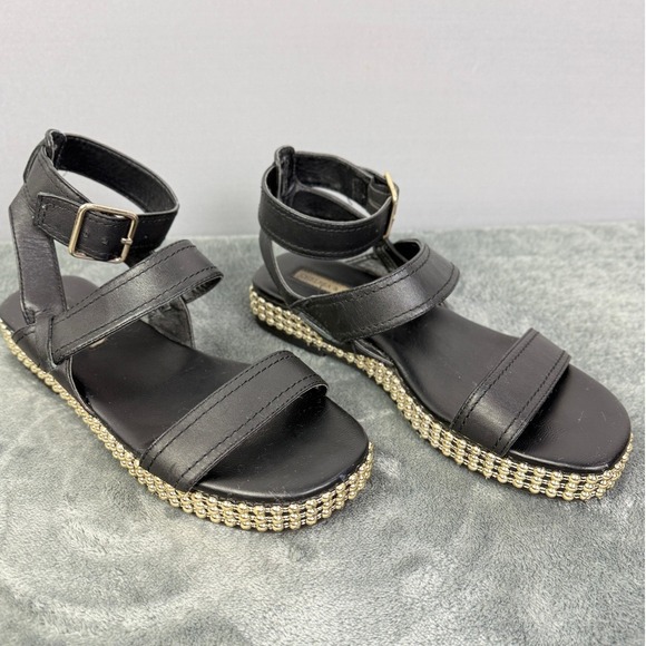 Chelsea & Violet Shoes - Chelsea & Violet Black‎ Ankle Strap Sandals Gold Studded Detail Size 9